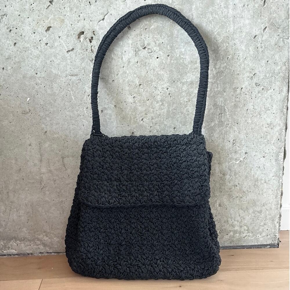 CARRIE FORBES Black Crochet Shoulder Strap Handbag